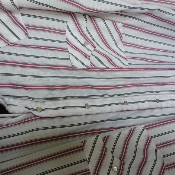 ELY Cattlemen Pearl Snap Shirt, Tall, 17.5 x 37, white with red & blue stripe - Picture 2 of 4